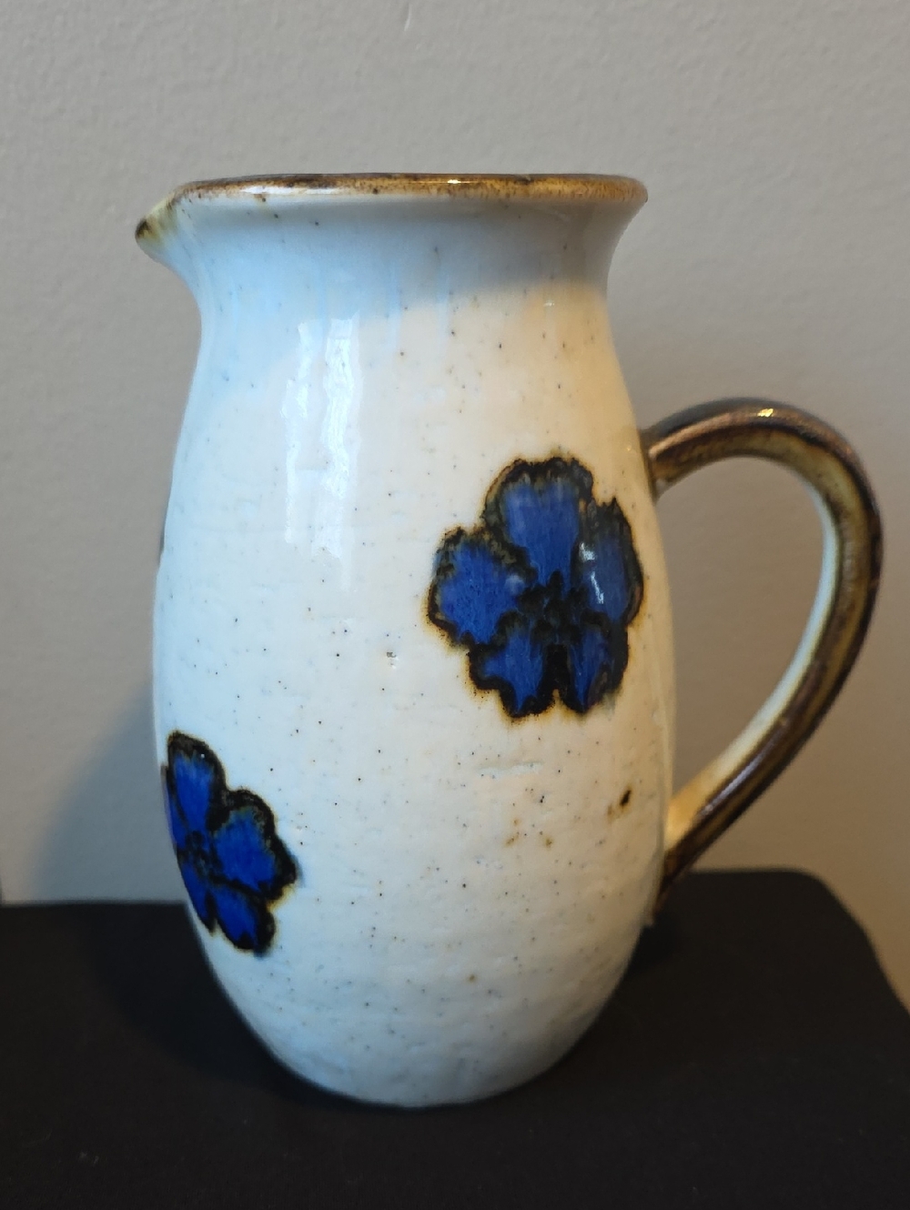 Vintage Stoneware Small Pitcher/Vase with Blue Flowers